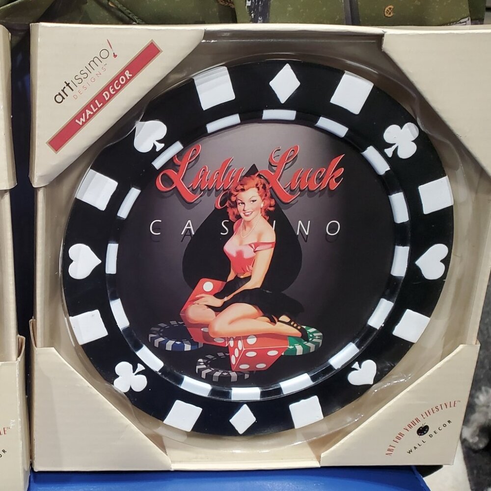 Set of 2 Ralph Burch Poker Chip Pinup Round Wall Hangings Artissimo Designs 2005